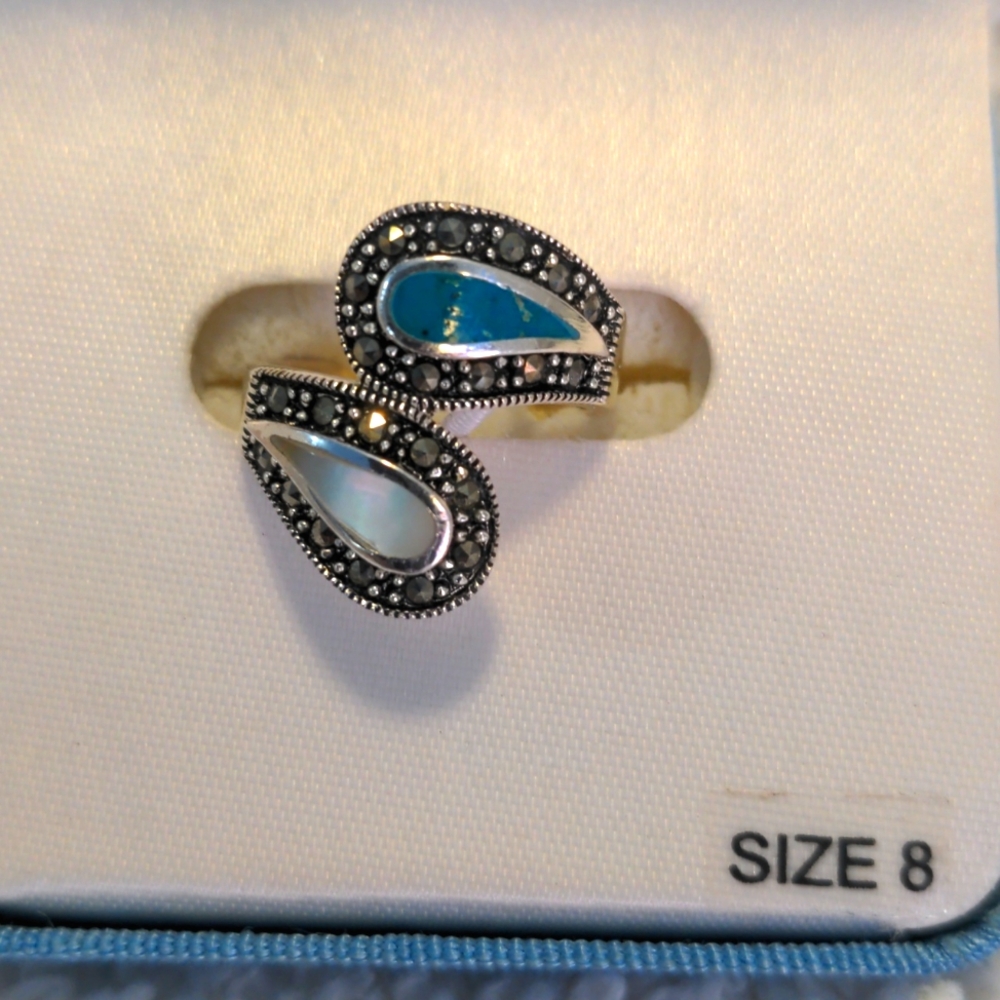 Sterling Silver and Turquoise/Mother's of Pearl Ring Size 8